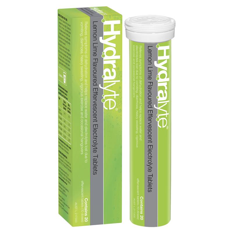 Hydralyte Electrolyte Effervescent Lemon Lime 20 Tablets