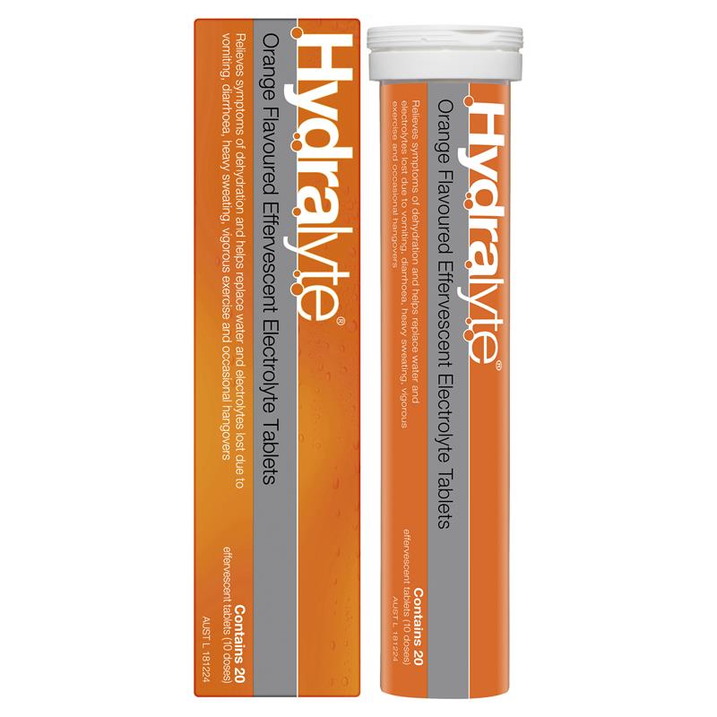 Hydralyte Electrolyte Effervescent Orange 20 Tablets