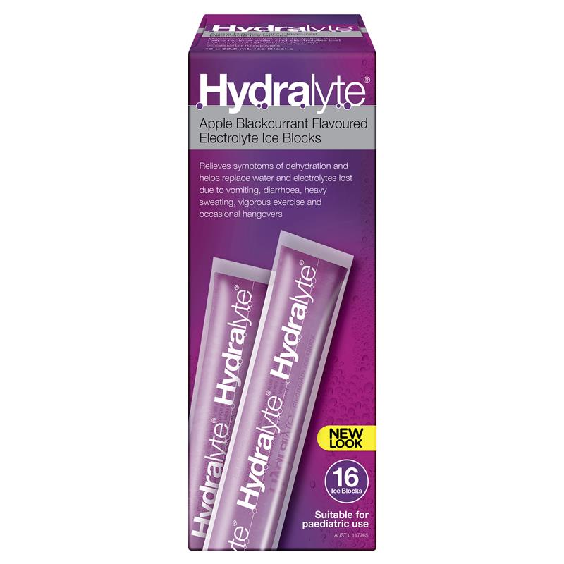 Hydralyte Apple Blackcurrant Flavoured Electrolyte Ice Blocks 16 Packs