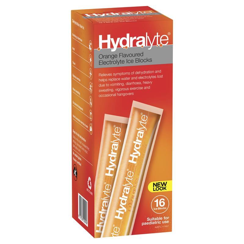 Hydralyte Orange Flavoured Electrolyte Ice Blocks 16 Pack