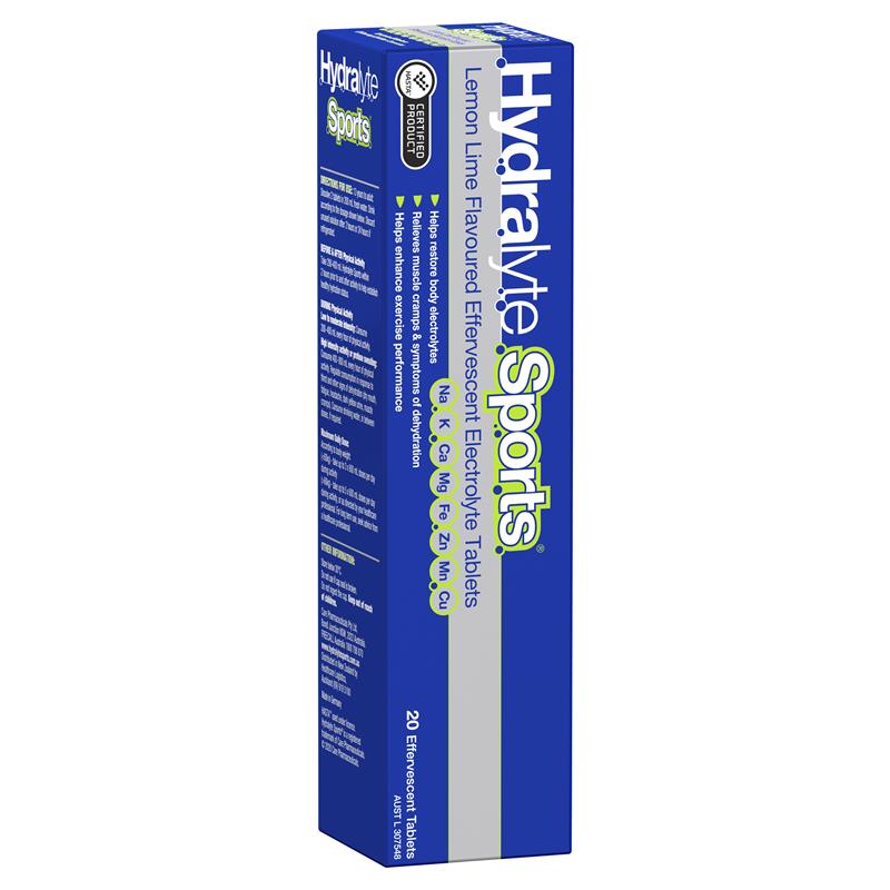 Hydralyte Sports Lemon Lime Effervescent Electrolyte 20 Tablets