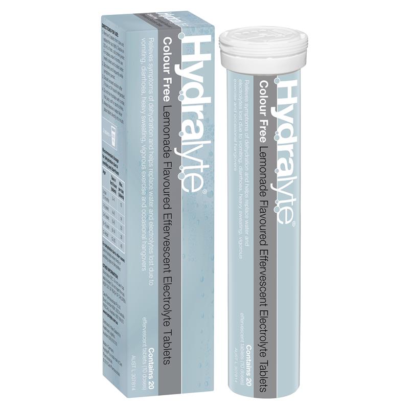 Hydralyte Colour Free Lemonade Effervescent 20 Tablets