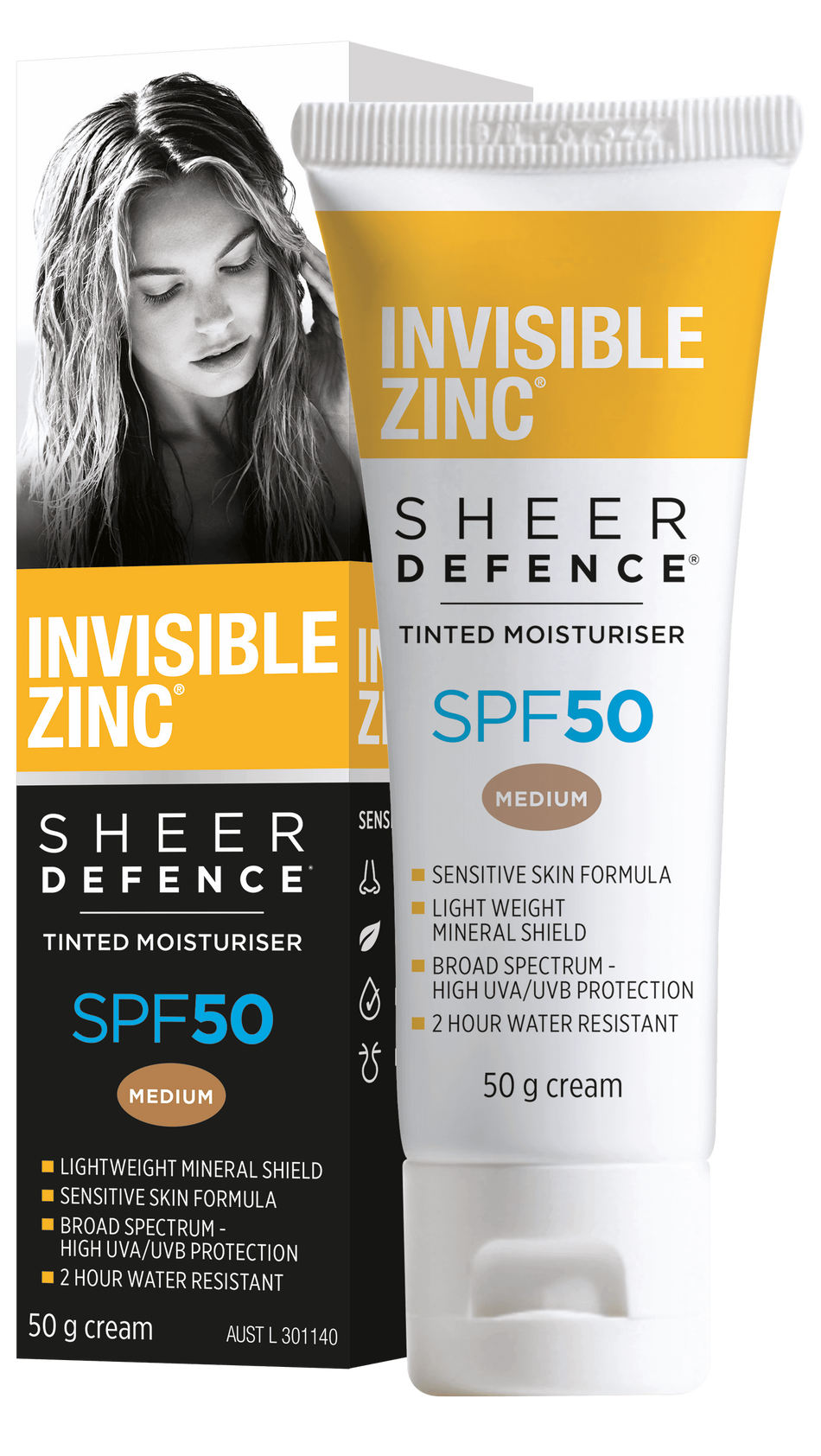 Invisible Zinc Sheer Defence Tinted Moisturiser SPF50 MEDIUM - 50g