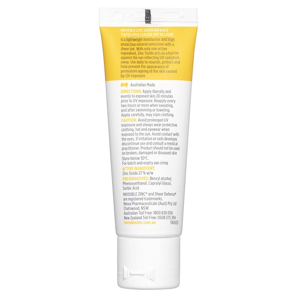 Invisible Zinc Sheer Defence Tinted Moisturiser SPF50 Light - 50g