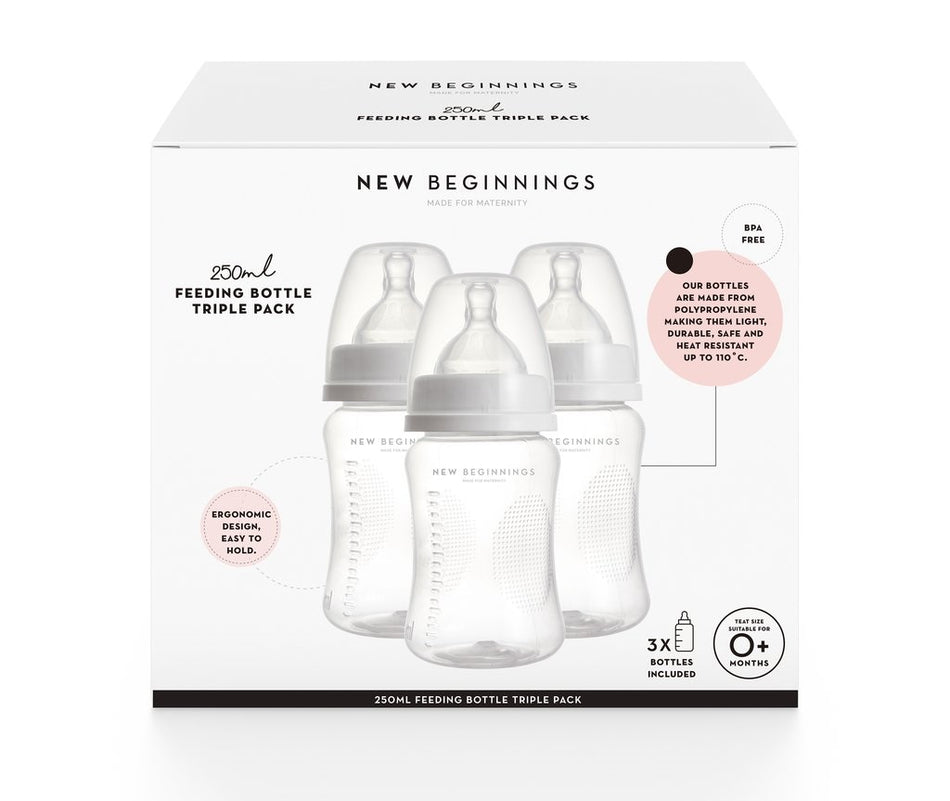 New Beginnings Feeding Bottle PP 250ml 3 Pack