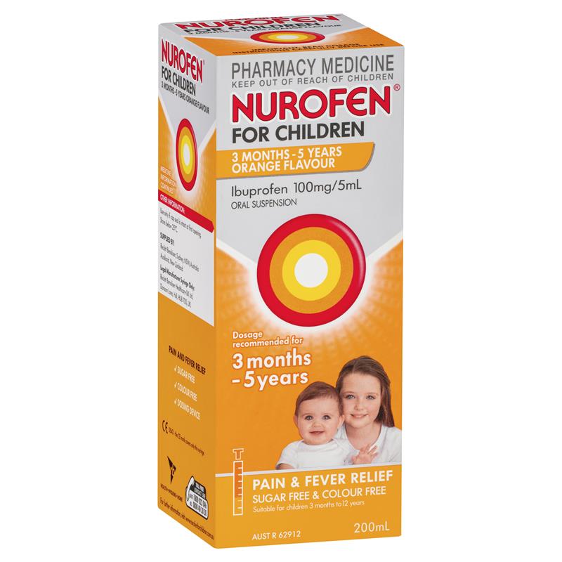 Nurofen Children 3 Months To 5 Years Orange Flavour Pain & Fever Relief 200ml