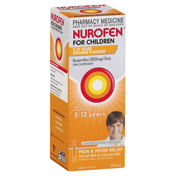Nurofen Children 5 to 12 Years Orange Flavour - Pain & Fever Relief 200ml
