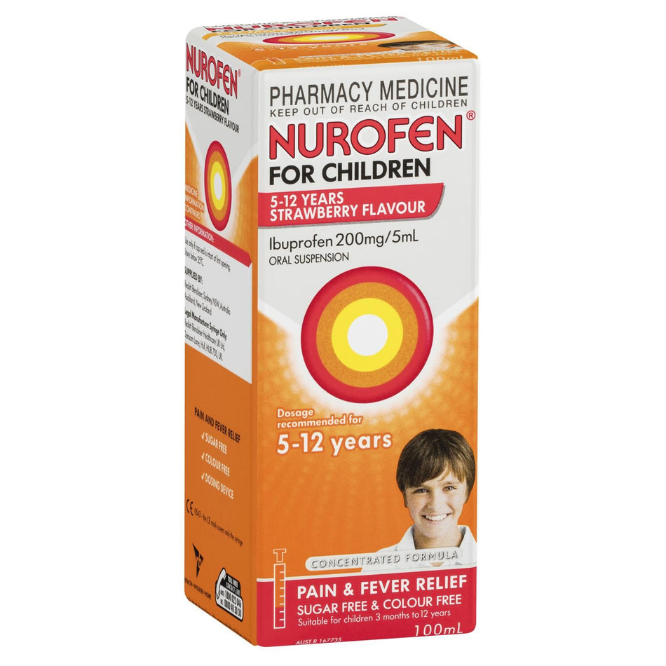Nurofen Children 5 - 12 Years Strawberry Flavour - Pain & Fever Relief 200ml