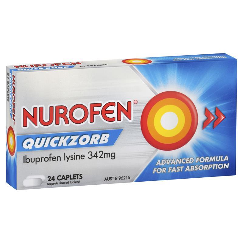 Nurofen Ibuprofen Quickzorb Fast Pain Relief 342mg 24 Caplets