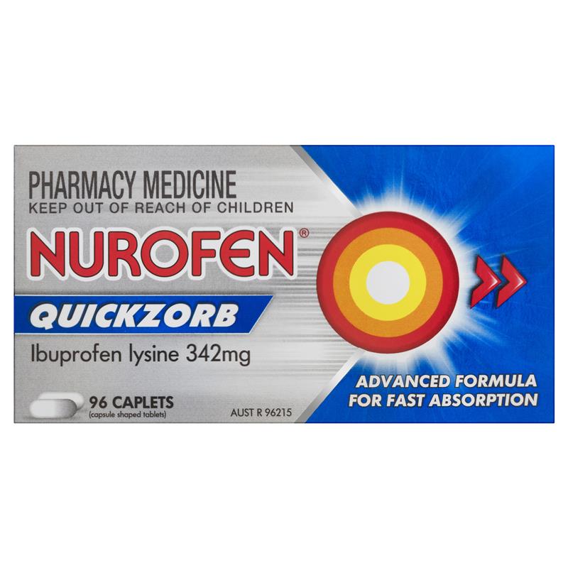 Nurofen Ibuprofen Quickzorb Fast Pain Relief 342mg 96 Caplets