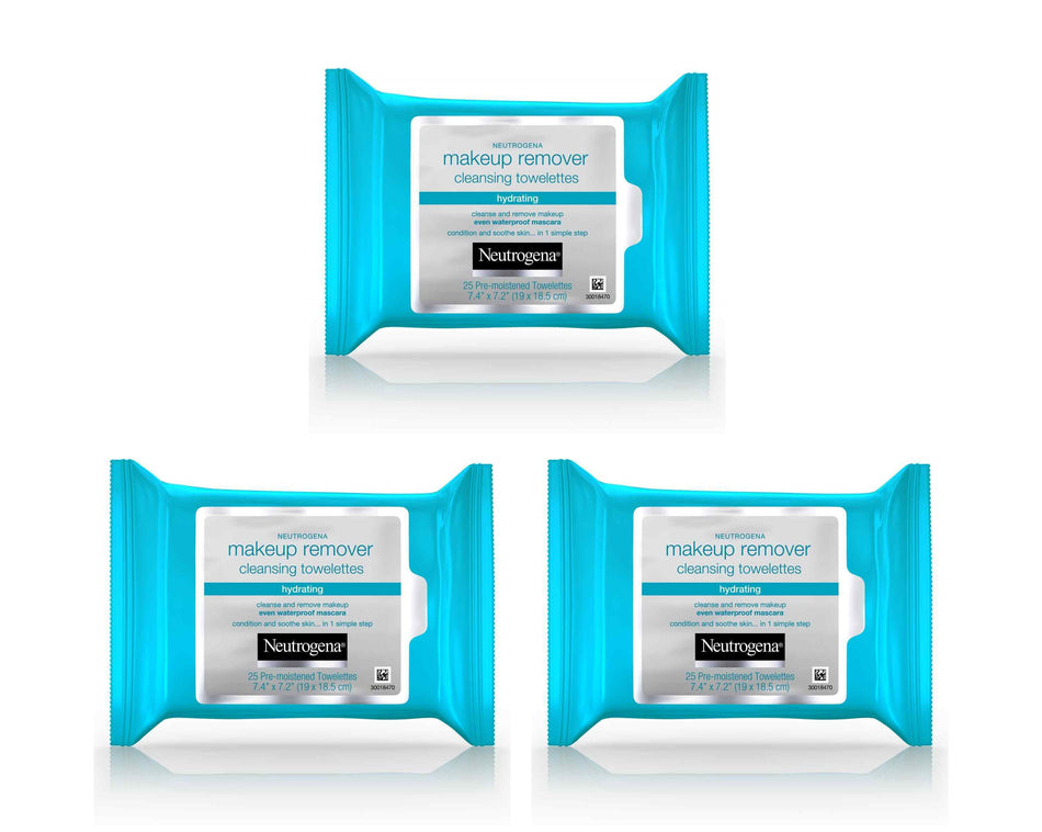 3 x Neutrogena Make-Up Remover Cleansing Towelettes 25 Pack