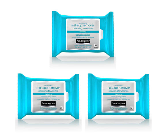 3 x Neutrogena Make-Up Remover Cleansing Towelettes 25 Pack