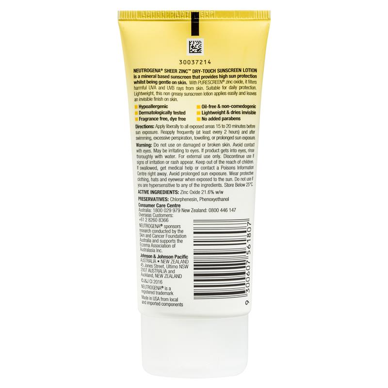 Neutrogena Sheer Zinc Dry-Touch Sunscreen Lotion SPF 50 88mL