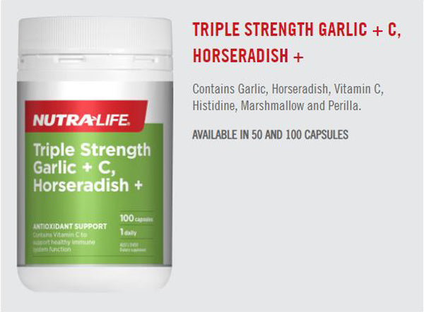 Nutra-Life Triple Strength Garlic + C, Horseradish + 50 Capsules