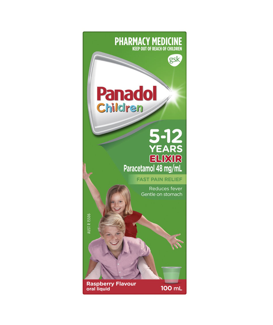 Panadol Children Elixir Oral Liquid 5-12 Years Raspberry Flavour 100ml