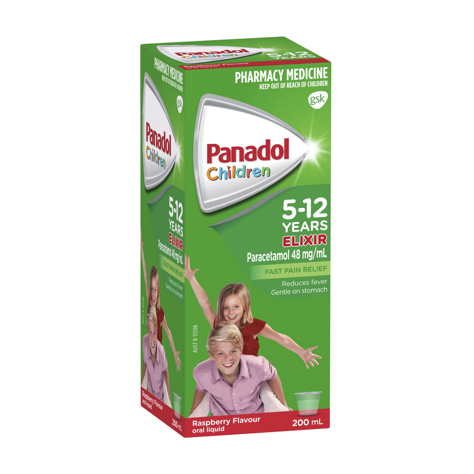 Panadol Children Elixir Oral Liquid 5-12 Years Raspberry Flavour 200ml
