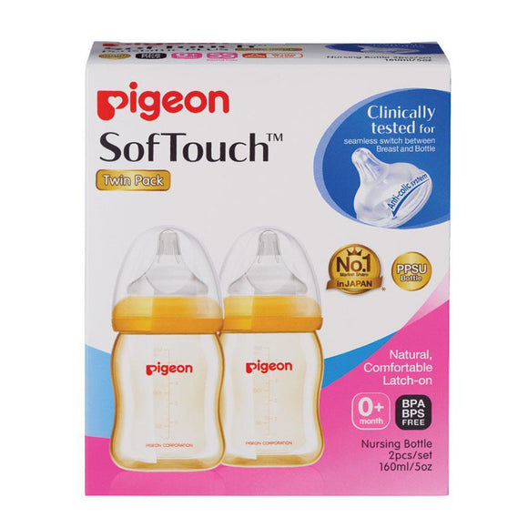 Pigeon Softouch Peristaltic Plus Wide Neck Bottle Twin Pack 160ml