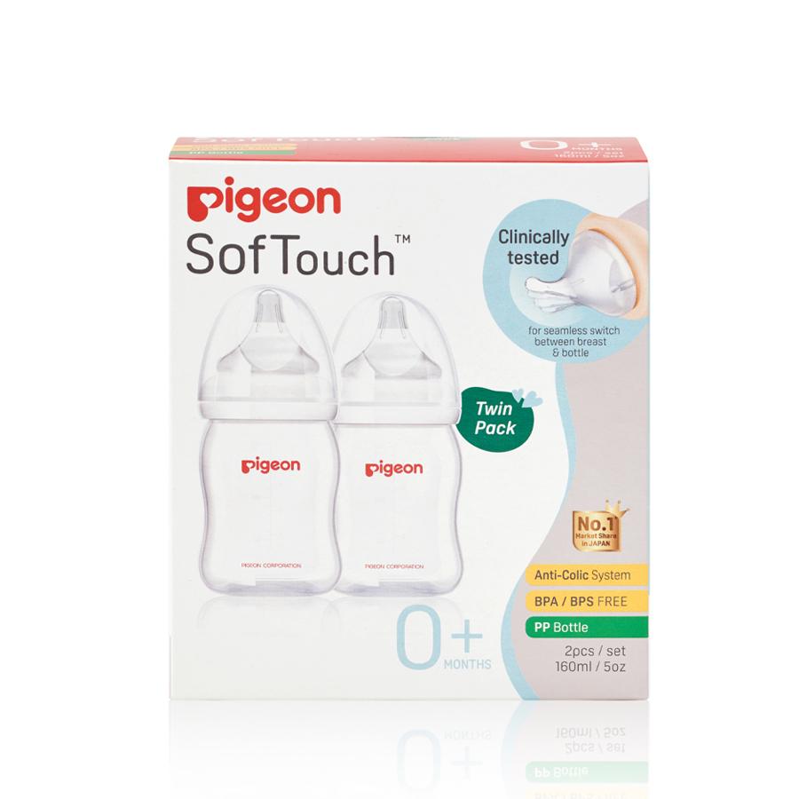 Pigeon Softouch Peristaltic Plus Wide Neck Bottle Twin Pack 160ml