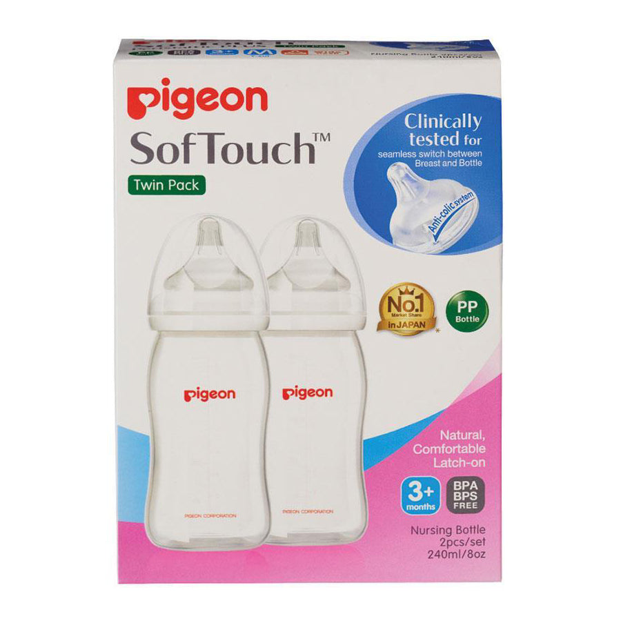 Pigeon Softouch Peristaltic Plus Wide Neck Bottle Twin Pack 240ml