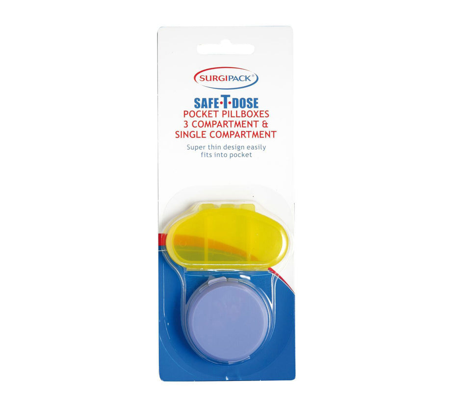 Surgipack 6054 Safe-T-Dose Pocket Pill Box 3 Compartment & Single Compartment