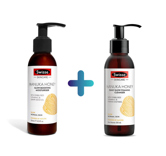 Swisse Skin Care Manuka Honey Glow Boosting Moisturiser 120ml + Daily Glow Foaming Cleanser 120ml Duo Pack