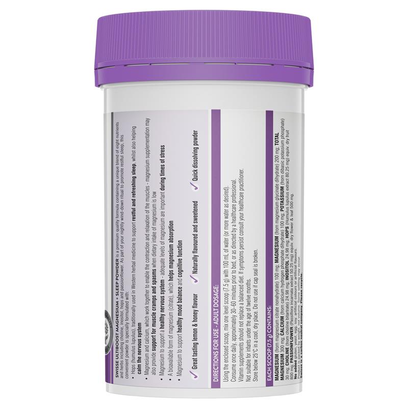 Swisse Ultiboost Magnesium + Sleep Powder Lemon & Honey 180g