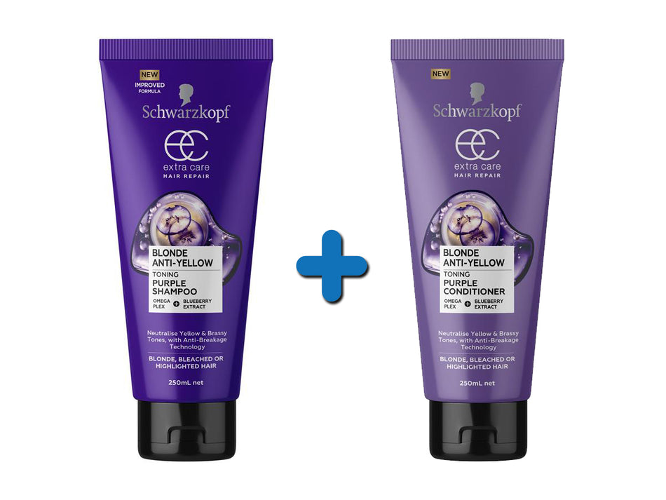 Schwarzkopf Extra Care Blonde Anti-Yellow Toning Purple Shampoo + Conditioner Duo Pack 250ml