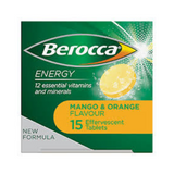 Berocca Energy Vitamin B & C Mango & Orange Flavour Effervescent 15 Tablets