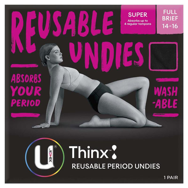 U By Kotex Thinx Reusable Period Undies Regular Bikini Size 14-16 Black 1  pair, Toiletries