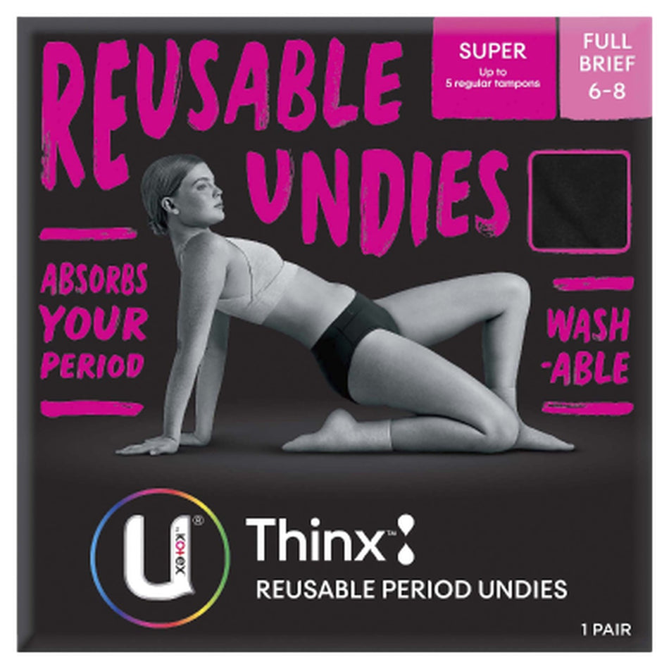 U By Kotex Thinx Reusable Period Full Brief Undies Super 1 Pair Size 6-8