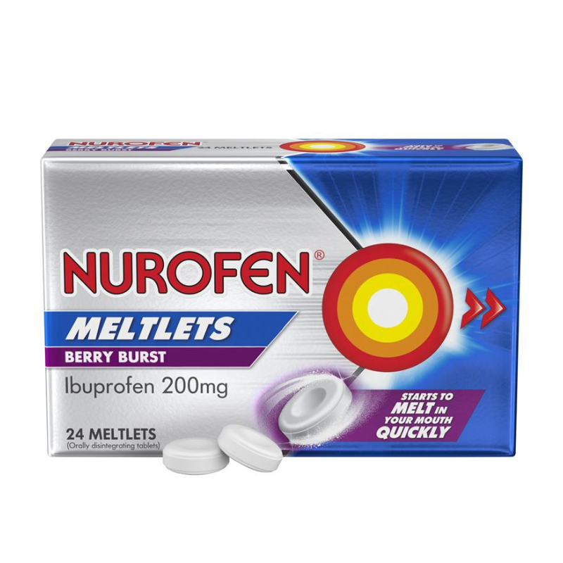 Nurofen Meltlets Pain Relief Berry Burst 200mg Ibuprofen 24 Pack