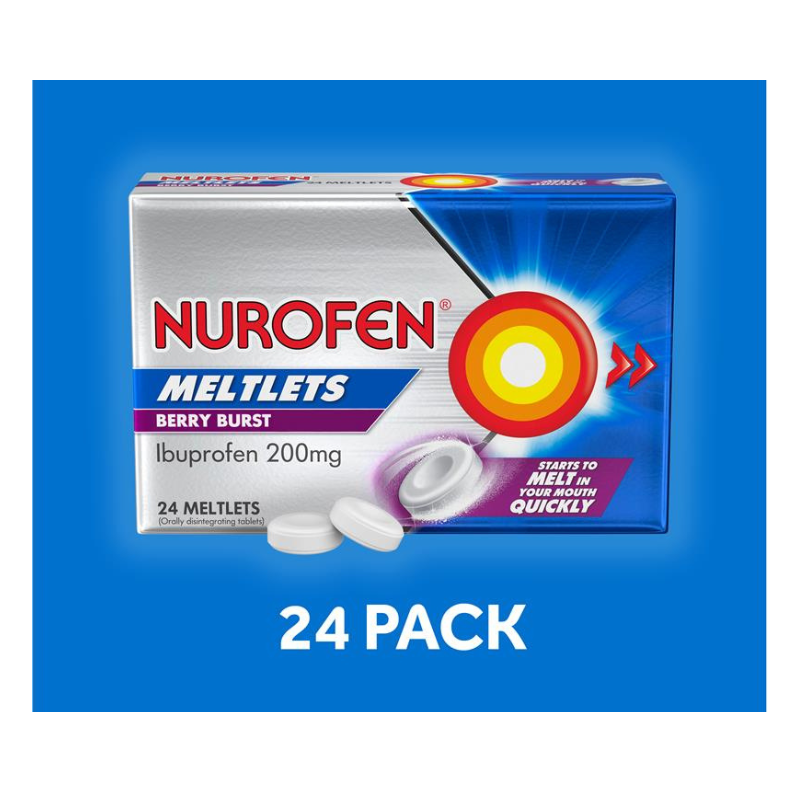 Nurofen Meltlets Pain Relief Berry Burst 200mg Ibuprofen 24 Pack
