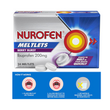 Nurofen Meltlets Pain Relief Berry Burst 200mg Ibuprofen 24 Pack