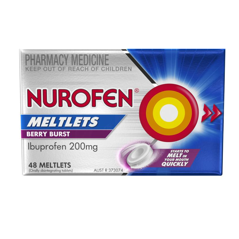 Nurofen Meltlets Pain Relief Berry Burst 200mg Ibuprofen 48 Pack