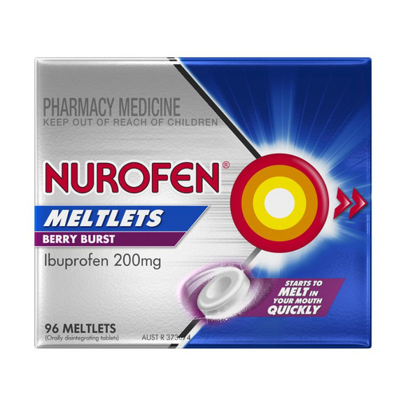 Nurofen Meltlets Pain Relief Berry Burst 200mg Ibuprofen 96 Meltlets