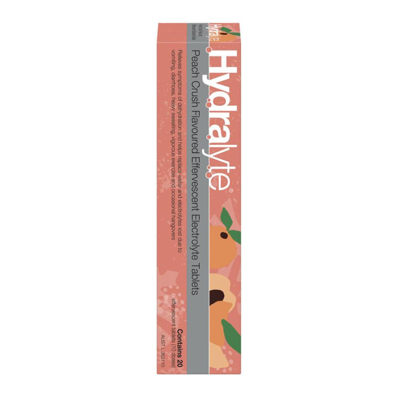 Hydralyte Electrolyte Effervescent Peach Crush 20 Tablets