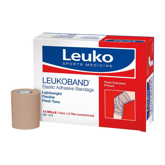 Leukoband Premium Elastic Adhesive Bandage 7.5cm x 2.75m - Bulk Pack 12 Rolls