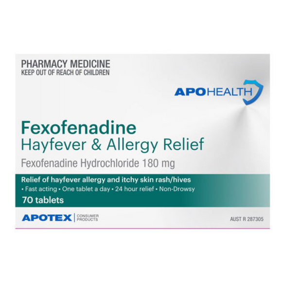 APOHEALTH Fexofenadine 180mg Allergy and Hayfever Relief 70 Tablets
