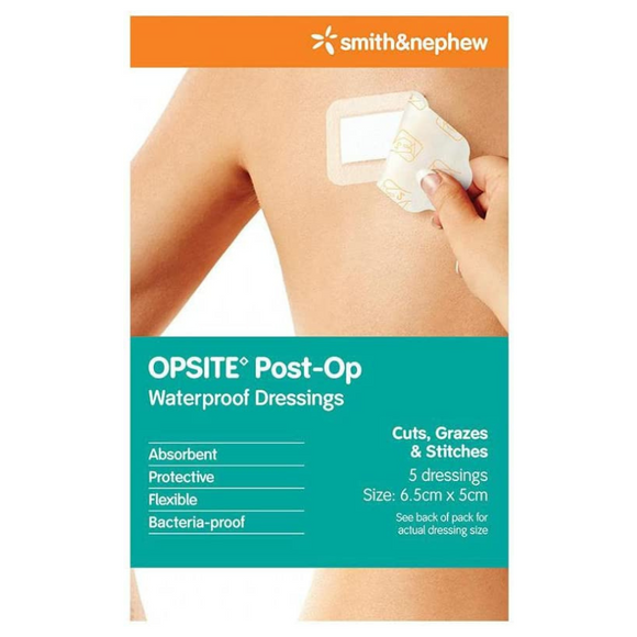 OPSITE Post-Op Waterproof Barrier Film Dressings 6.5cm x 5cm 5 Dressings