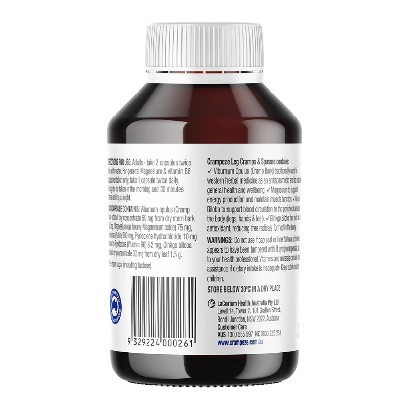 Crampeze Viburnum Opulus with Magnesium to Relieve Cramps 120 Capsules
