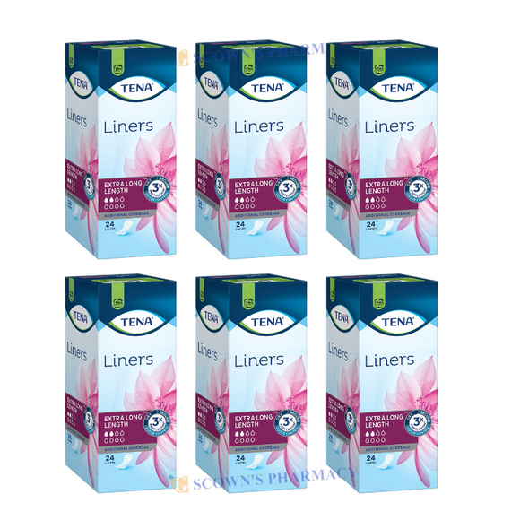 6 x Tena Liner Extra Long 24 Pack = 144 Liners Value Pack