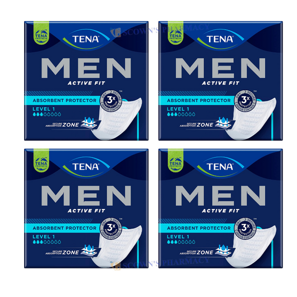 4 x TENA Men Active Fit Absorbent Protector Level 1 Light 12 Pack = 48 Pads