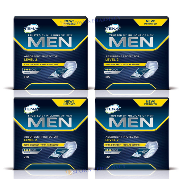 4 x TENA Men Active Fit Absorbent Protector Level 2  Medium 10 Pack = 40 Pads