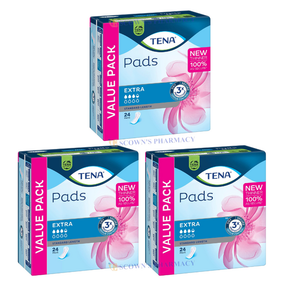 3 x TENA Pads Extra Standard Length Discreet & Secure Protection 24 Pack = 72 Pads