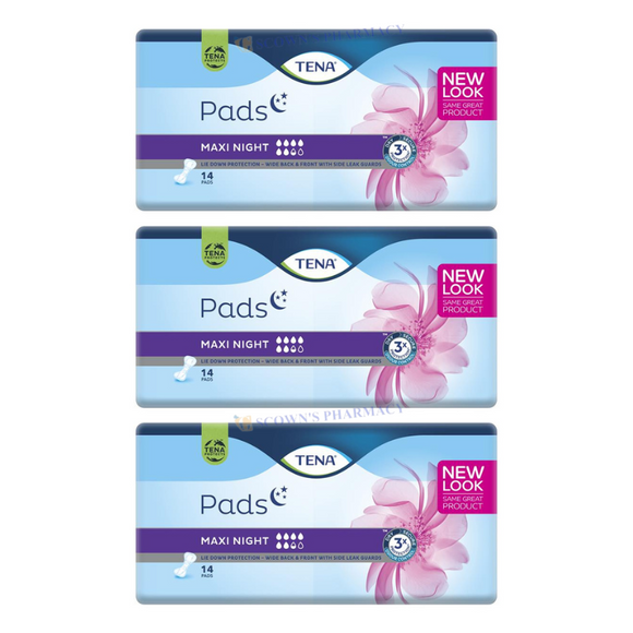 3 x Tena Pads Maxi Night Extra Long Length Incontinence Pad 14 Pack = 42 Pads