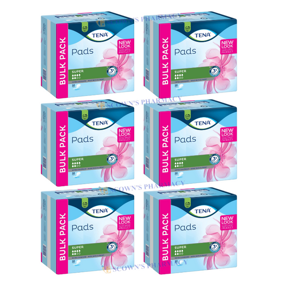 6 x TENA Pad Lady Super Bulk Pack 30 Pads = 180 Pads