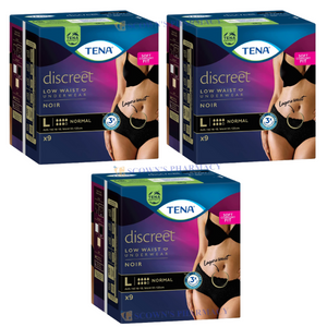 3 x TENA Discreet Noir Incontinence Underwear Black Low Waist Large 9 Pack = 27 Pants