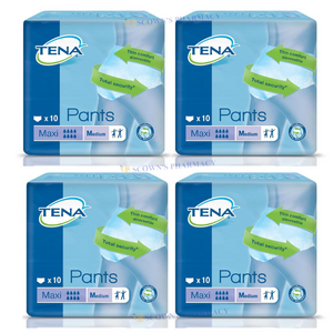 4 x TENA Pants Maxi Discreet Comfortable Incontinence Pants Size Medium 10 Pack = 40 Pants