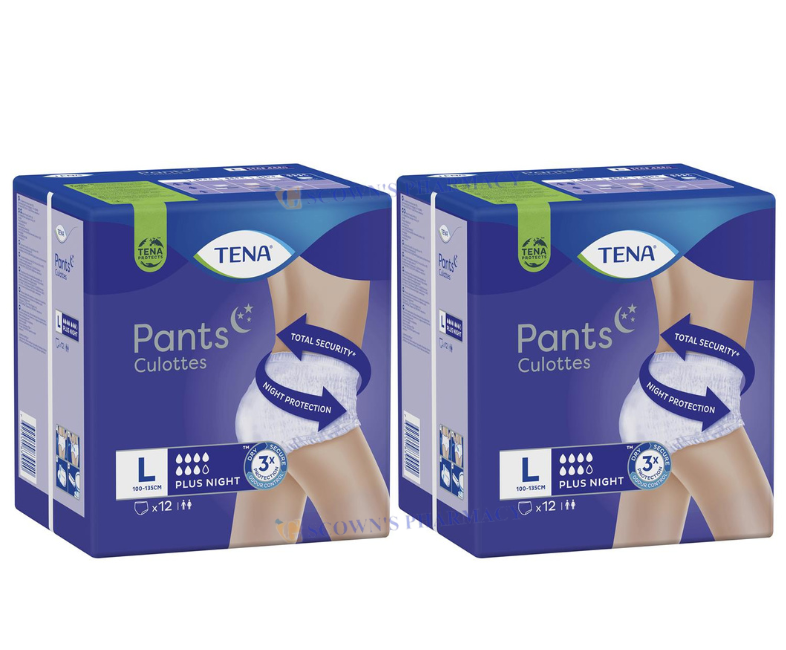 2 x TENA Pants Plus Night Size Large 12 Pack = 24 Pants