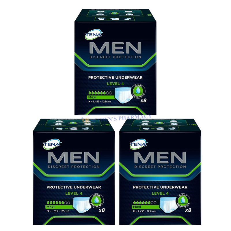 3 x Tena Pants for Men Level 4 in 8 Pack - Masculine and Discreet Incontinence Pants - Size M/L
